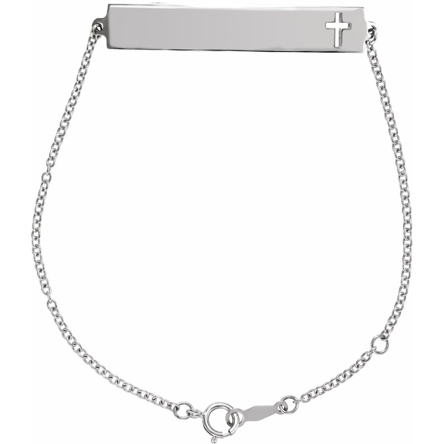 14K White Pierced Cross Engravable Bar 6 1/2-7 1/2" Bracelet - Luvona