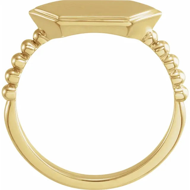 Geometric Shaped French Bead Signet Ring Side View