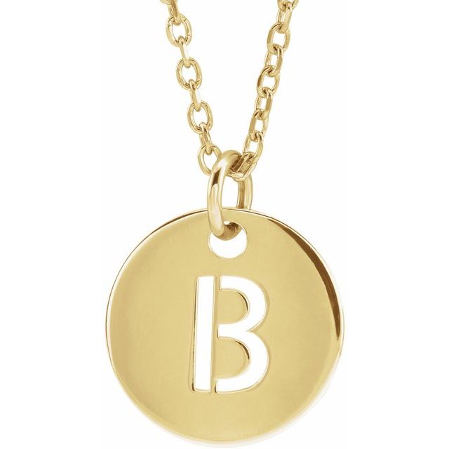 14K Yellow Initial B 10 mm Disc 16-18" Necklace - Luvona