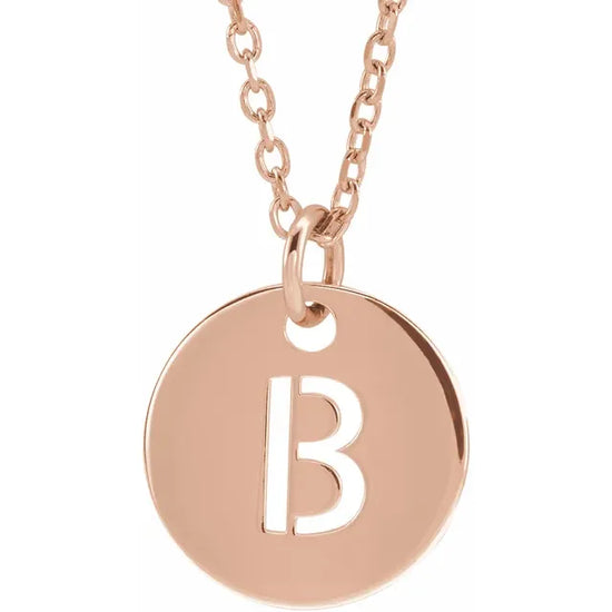 Initial B Rose Gold Disc Necklace