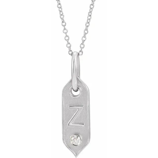14K Rose Initial F .05 CT Natural Diamond 16-18" Necklace -Letter Z