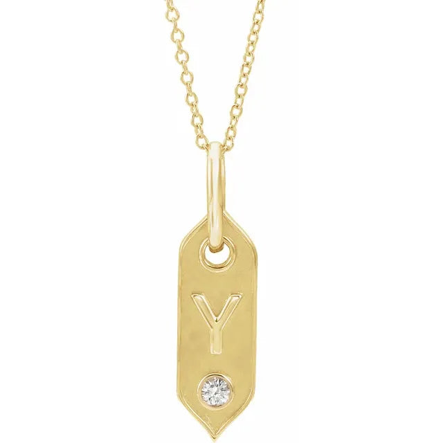 14K Rose Initial F .05 CT Natural Diamond 16-18" Necklace - Luvona