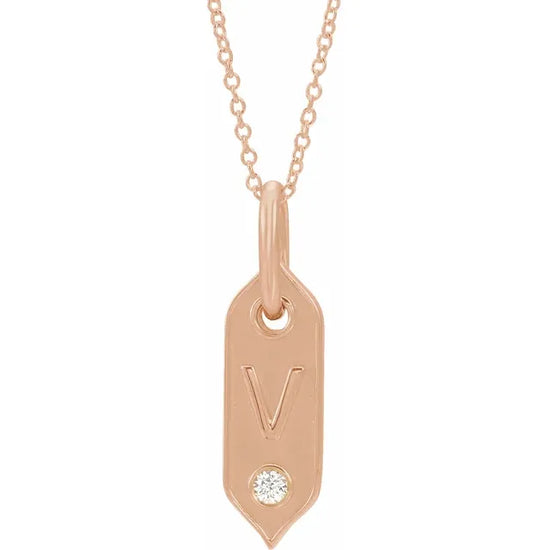 Load image into Gallery viewer, 14K Rose Initial F .05 CT Natural Diamond 16-18&amp;quot; Necklace - Letter V
