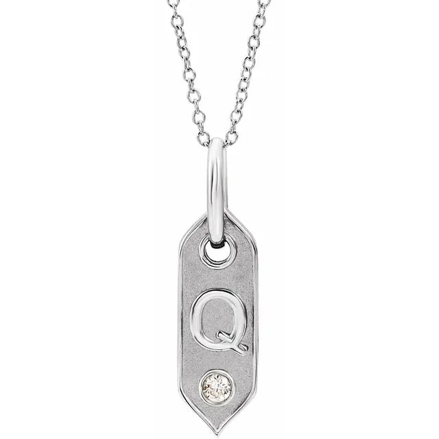 14K Rose Initial F .05 CT Natural Diamond 16-18" Necklace - Letter Q