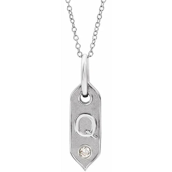 14K Rose Initial F .05 CT Natural Diamond 16-18" Necklace - Letter Q