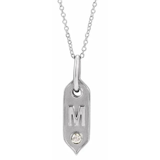 14K Rose Initial F .05 CT Natural Diamond 16-18" Necklace - Letter M