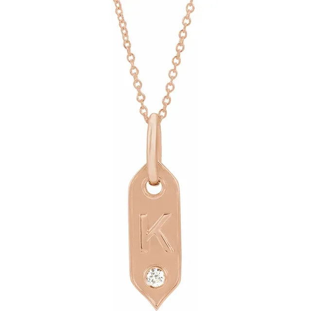 14K Rose Initial F .05 CT Natural Diamond 16-18" Necklace - Letter K