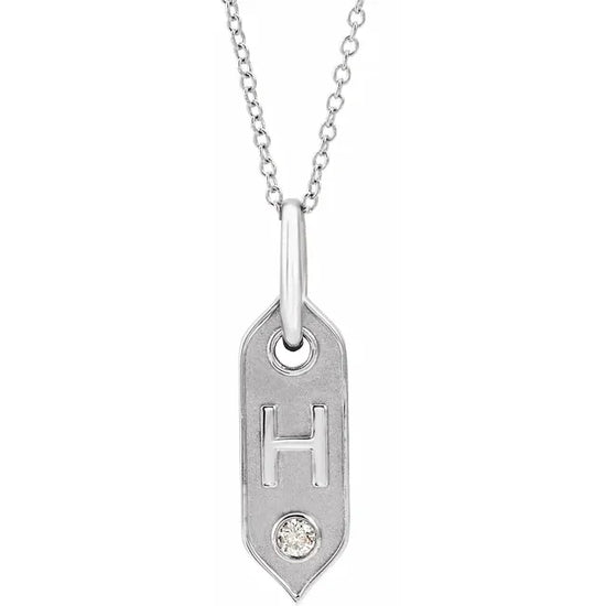 14K Rose Initial F .05 CT Natural Diamond 16-18" Necklace - Letter H