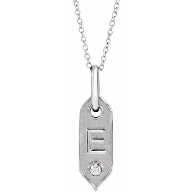 14K Rose Initial F .05 CT Natural Diamond 16-18" Necklace - Letter  E