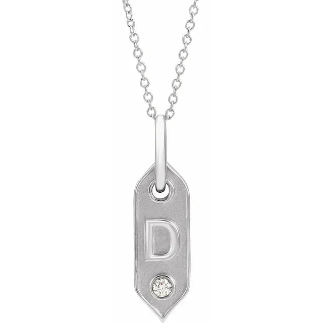 14K Rose Initial F .05 CT Natural Diamond 16-18" Necklace - Letter D