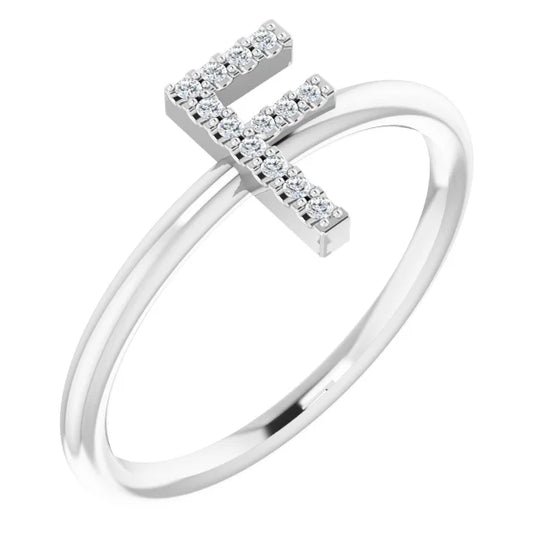 14K White .06 CTW Natural Diamond Initial Z Ring - Luvona