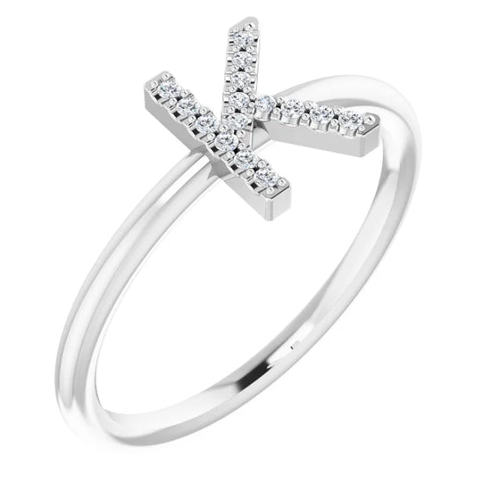 14K White .06 CTW Natural Diamond Initial Z Ring - Luvona