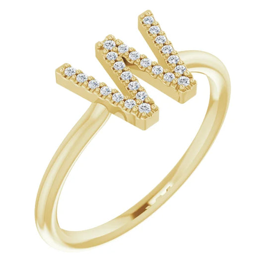 14K White .06 CTW Natural Diamond Initial Z Ring - Luvona