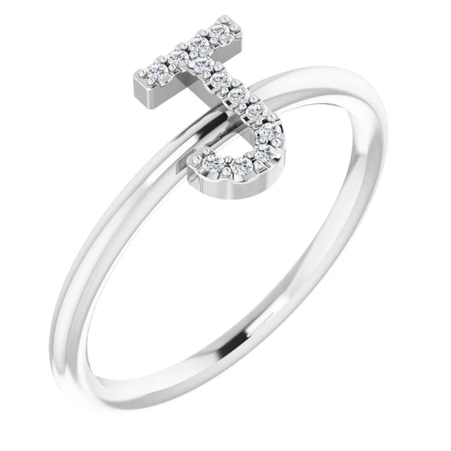 14K White .06 CTW Natural Diamond Initial Z Ring - Luvona