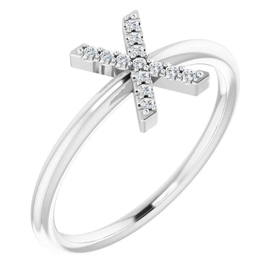 14K White .06 CTW Natural Diamond Initial Z Ring - Luvona