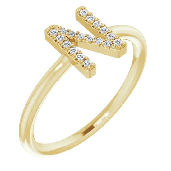 14K White .06 CTW Natural Diamond Initial Z Ring - Luvona