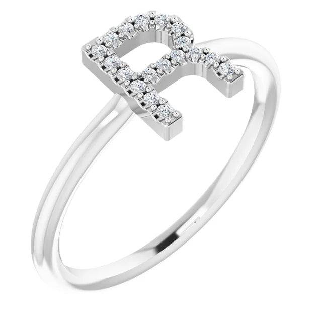 14K White .06 CTW Natural Diamond Initial Z Ring - Luvona