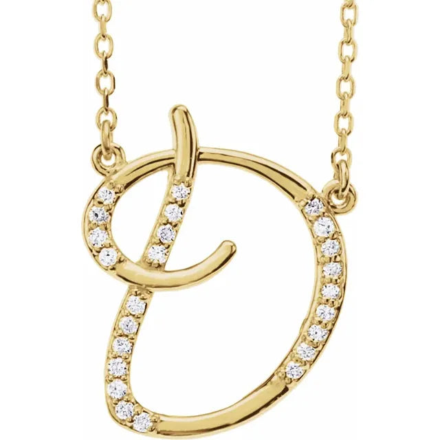 Natural Diamond Scripted Initial Necklace Large Style