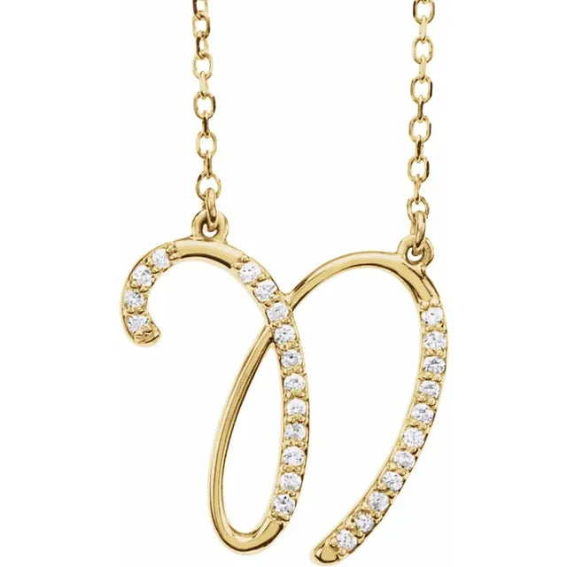 Load image into Gallery viewer, Natural Diamond Scripted Initial Necklace Large Style
