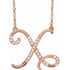 Natural Diamond Scripted Initial Necklace Large Style - Luvona