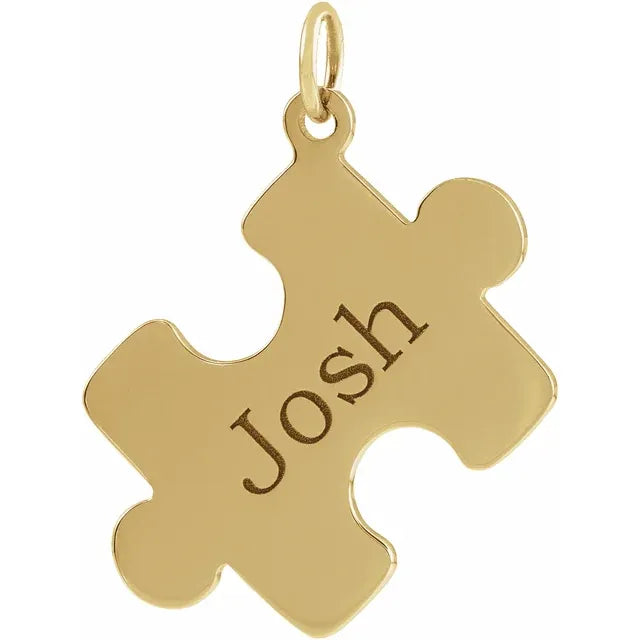 14K Yellow Engravable Puzzle Piece Pendant - Luvona