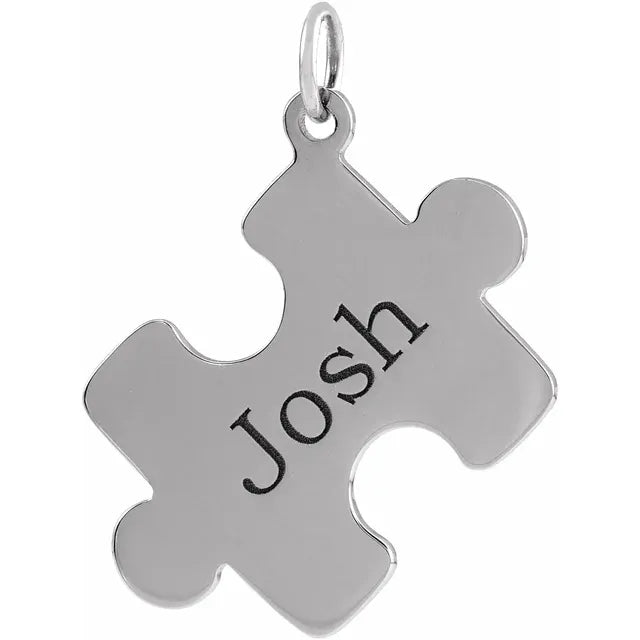 14K Yellow Engravable Puzzle Piece Pendant - Luvona