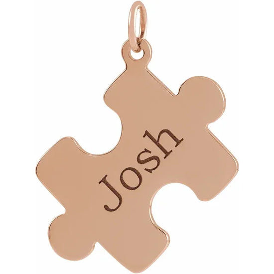 14K Yellow Engravable Puzzle Piece Pendant - Luvona