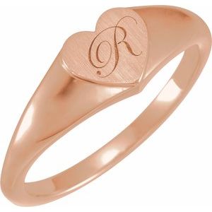 6 mm Heart Signet Ring Tapered Shoulders - Luvona