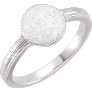 White 10x9 mm Oval Signet Ring Grooved Shoulders - Luvona