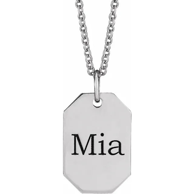 14K Yellow 16.00x9.00 mm Engravable Dog Tag 16-18" Necklace - Luvona