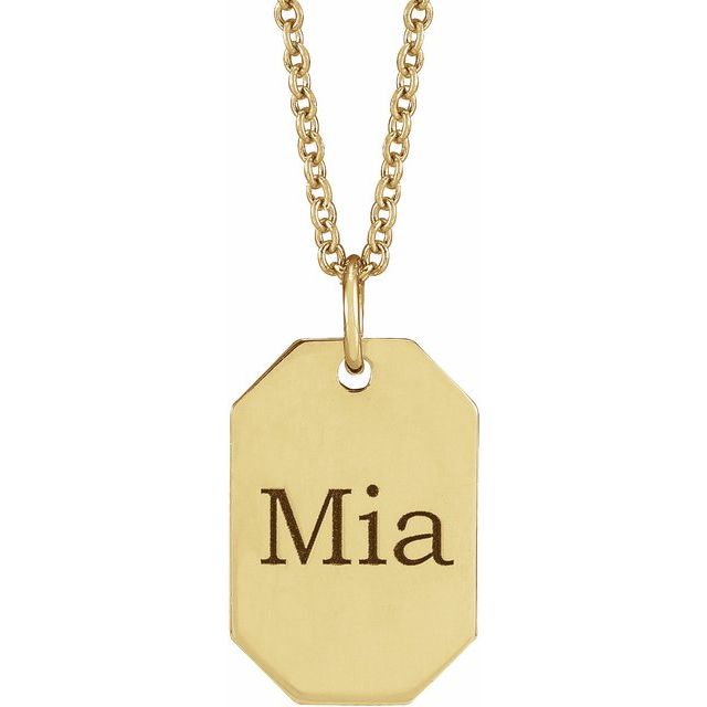 14K Yellow 16.00x9.00 mm Engravable Dog Tag 16-18" Necklace - Luvona