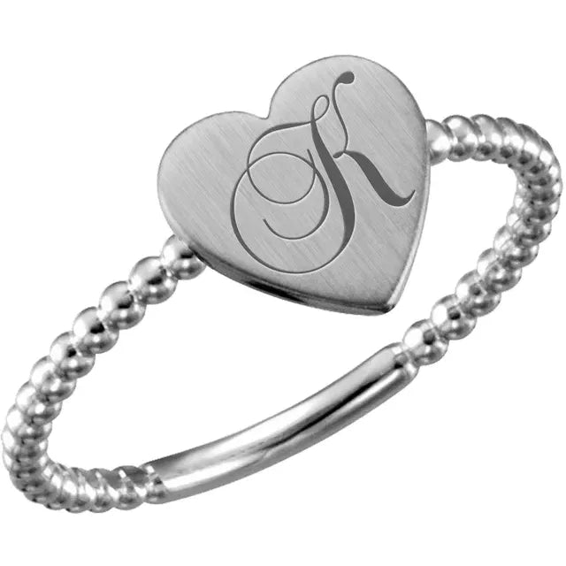 Heart Engravable Beaded Ring Be Posh - Luvona