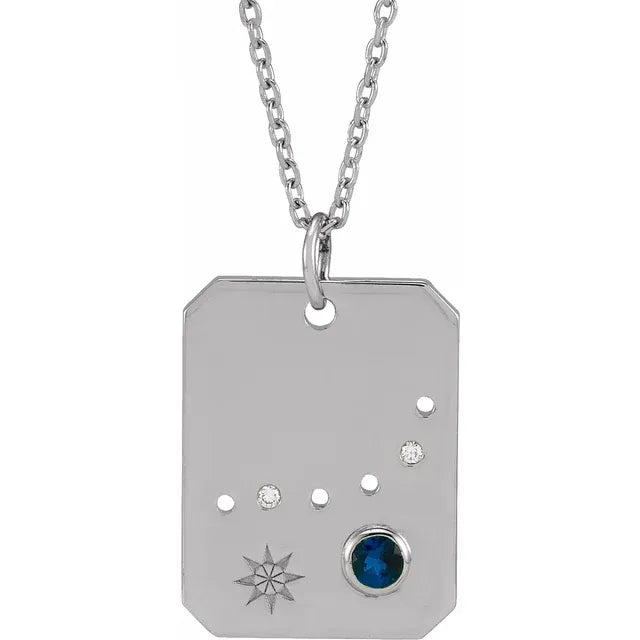 14K Yellow Natural Blue Zircon & .0075 CTW Natural Diamond Zodiac Constellation 16-18" Necklace
