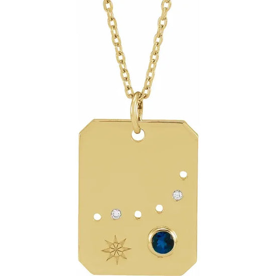 14K Yellow Natural Blue Zircon & .0075 CTW Natural Diamond Zodiac Constellation 16-18" Necklace
