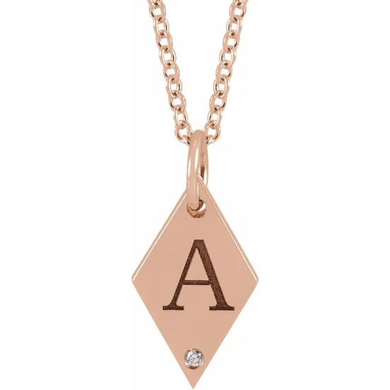 14K Rose .0025 CT Natural Diamond Rhombus 16-18" Necklace Rose Gold Front View  - Luvona