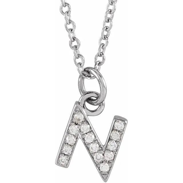 Natural Diamond Petite Block Initial Necklace