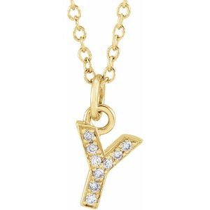 Natural Diamond Petite Block Initial Necklace