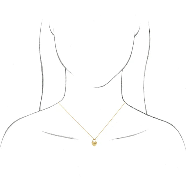 14K Rose Engravable Heart Lock 16-18" Necklace On Model - Luvona