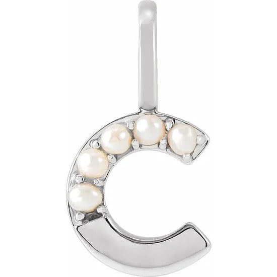 Cultured White Pearl Initial Charm Pendant