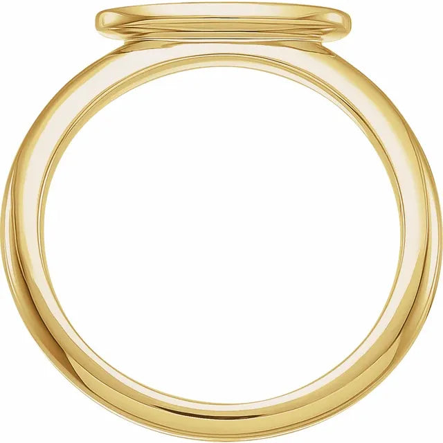 13x5 mm Oval Signet Ring Horizontal Style Yellow Gold Side View