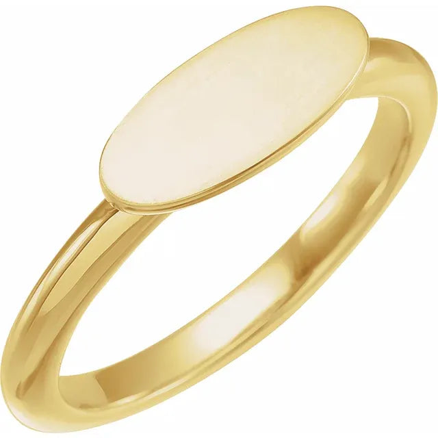 13x5 mm Oval Signet Ring Horizontal Style Yellow Gold No Engraving
