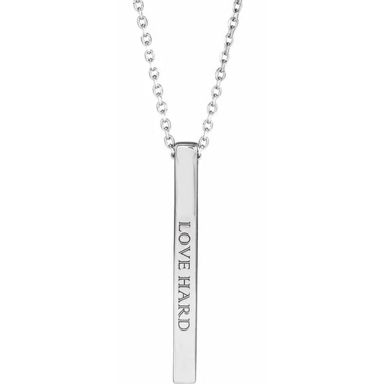 14K Yellow 25x2.6 mm Engravable Four-Sided Vertical Bar 16-18" Necklace - Luvona