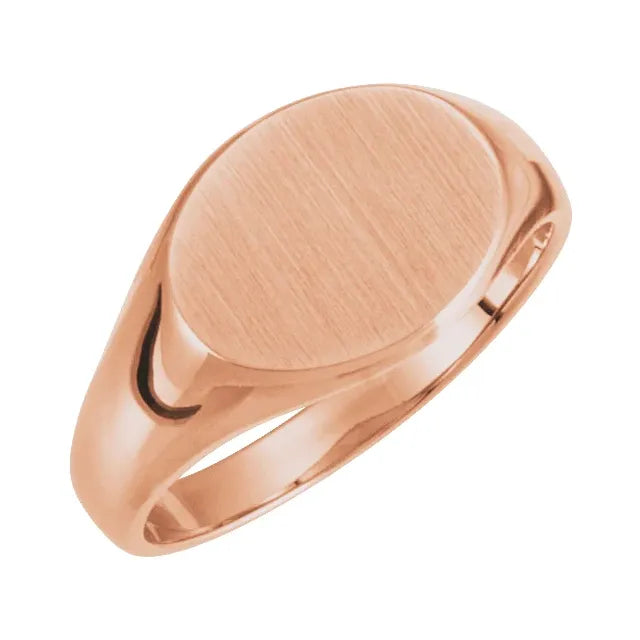 14K Yellow 12x9 mm Oval Signet Ring Rose Gold - Luvona
