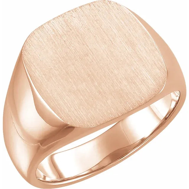 14K Yellow 18 mm Square Signet Ring with Brush Finished Top - Luvona
