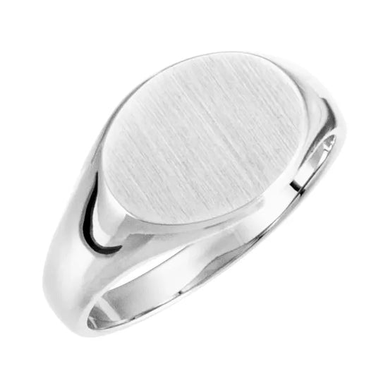 14K White Gold 12x9 mm Oval Signet Ring - Luvona