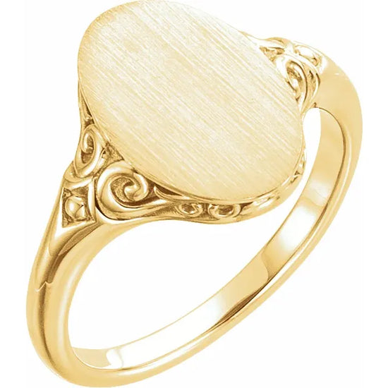 14K Rose 13x9 mm Oval Signet Ring Yellow Gold - Luvona